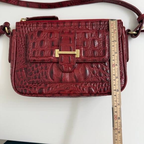 Brahmin Red Embossed Croc Leather Shoulder Mini Bag Purse Gold Hardware - Picture 7 of 12